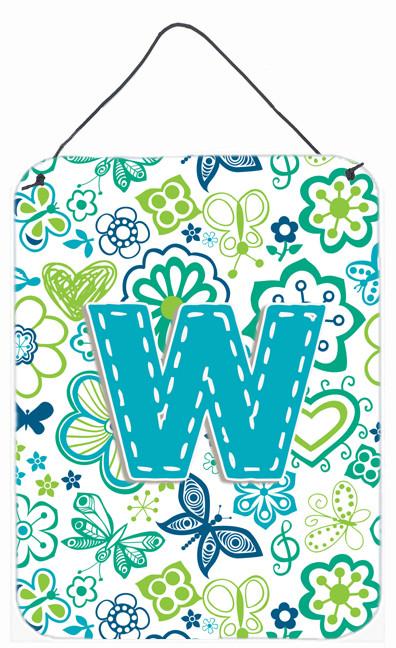 Letter W Flowers and Butterflies Teal Blue Wall or Door Hanging Prints CJ2006-WDS1216 by Caroline's Treasures
