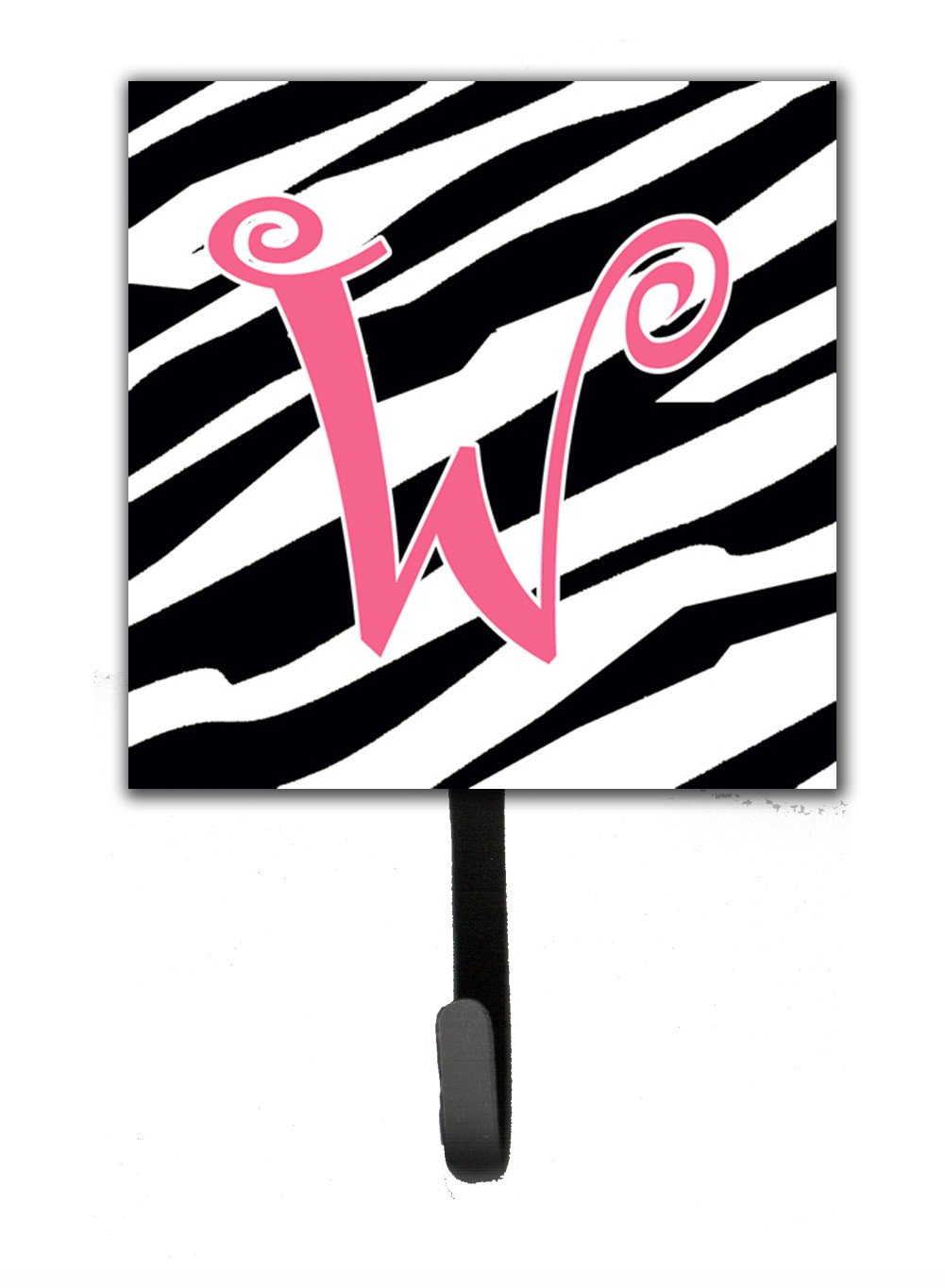 Letter W Initial Monogram - Zebra Stripe and Pink Leash Holder or Key Hook by Caroline's Treasures