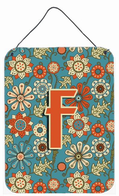 Letter F Flowers Retro Blue Wall or Door Hanging Prints CJ2012-FDS1216 by Caroline's Treasures