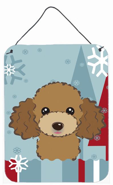 Winter Holiday Chocolate Brown Poodle Wall or Door Hanging Prints BB1752DS1216 by Caroline's Treasures