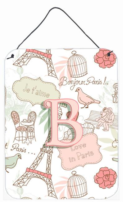 Letter B Love in Paris Pink Wall or Door Hanging Prints CJ2002-BDS1216 by Caroline's Treasures