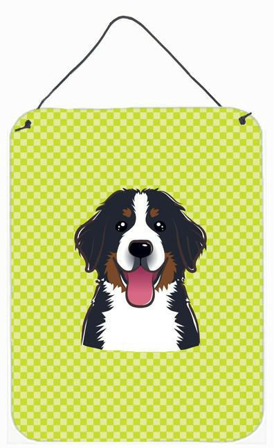 Checkerboard Lime Green Bernese Mountain Dog Wall or Door Hanging Prints by Caroline's Treasures