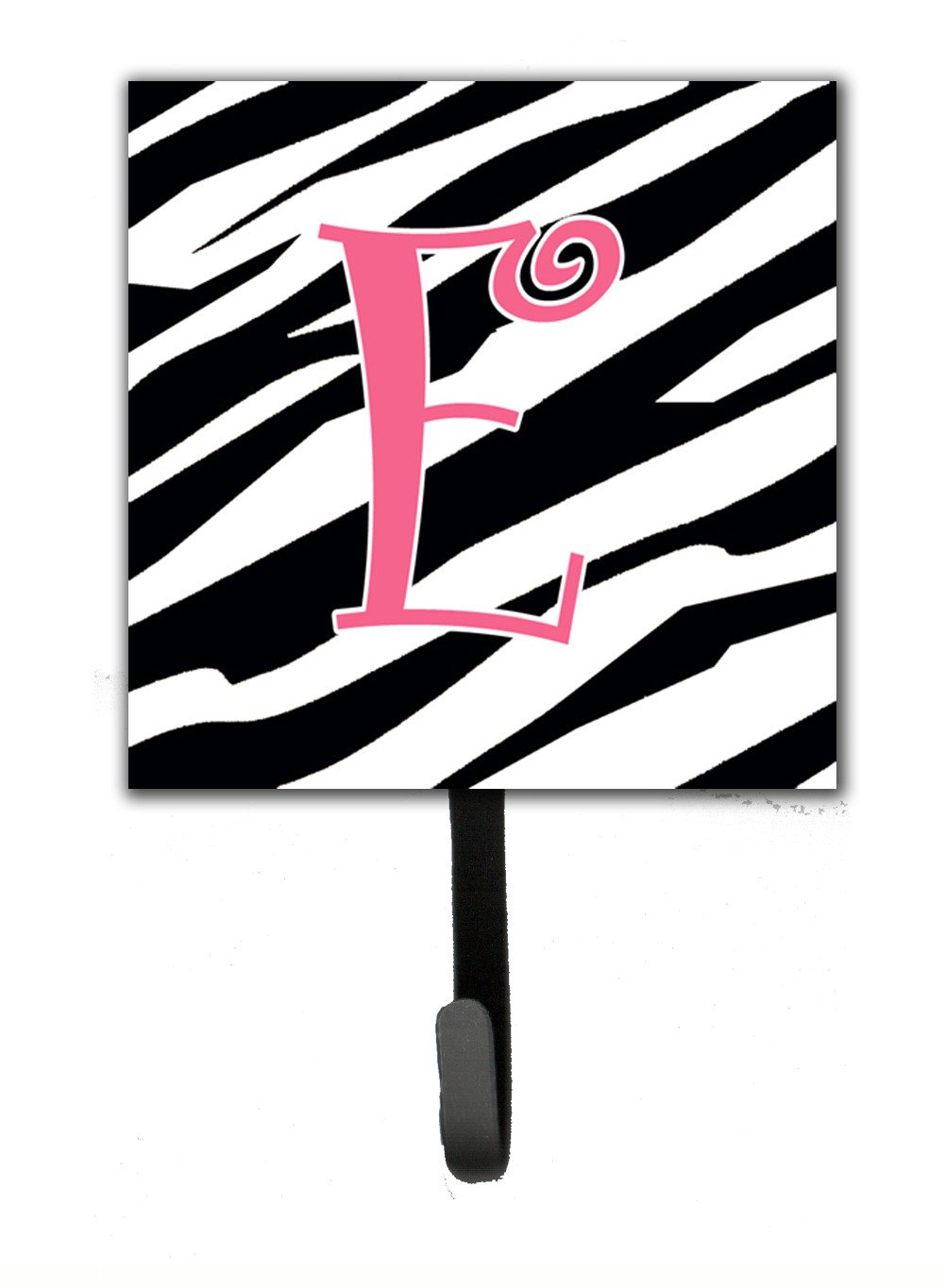 Letter E Initial Monogram - Zebra Stripe and Pink Leash Holder or Key Hook by Caroline's Treasures