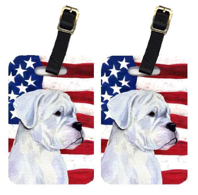Pair of USA American Flag with Boxer Luggage Tags SS4036BT by Caroline's Treasures