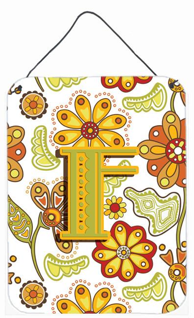 Letter F Floral Mustard and Green Wall or Door Hanging Prints CJ2003-FDS1216 by Caroline's Treasures