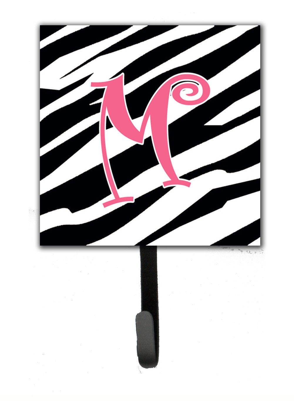 Letter M Initial Monogram - Zebra Stripe and Pink Leash Holder or Key Hook by Caroline's Treasures