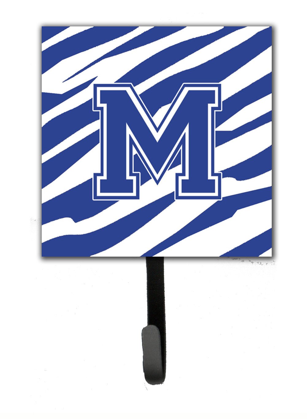Letter M Initial Tiger Stripe Blue and White Leash Holder or Key Hook by Caroline's Treasures