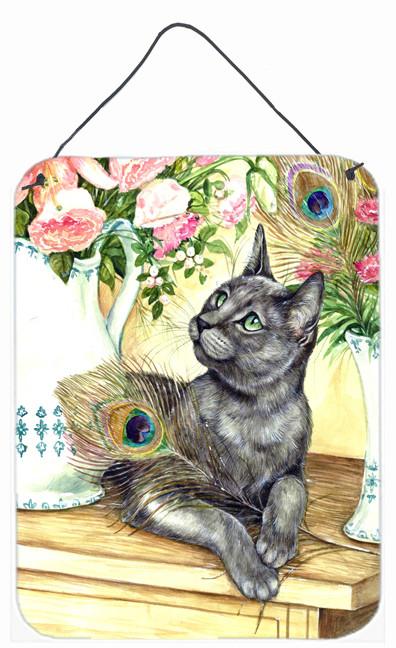 Cat and Peacock Feathers Wall or Door Hanging Prints CDCO0035DS1216 by Caroline's Treasures