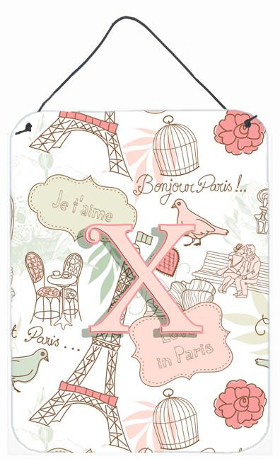 Letter X Love in Paris Pink Wall or Door Hanging Prints CJ2002-XDS1216 by Caroline's Treasures