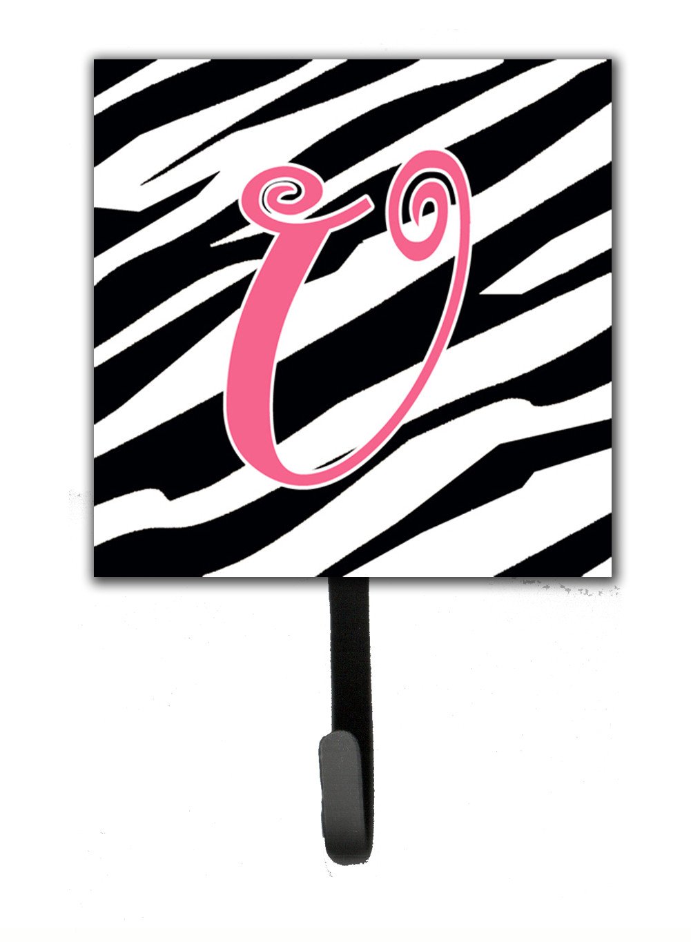 Letter U Initial Monogram - Zebra Stripe and Pink Leash Holder or Key Hook by Caroline's Treasures
