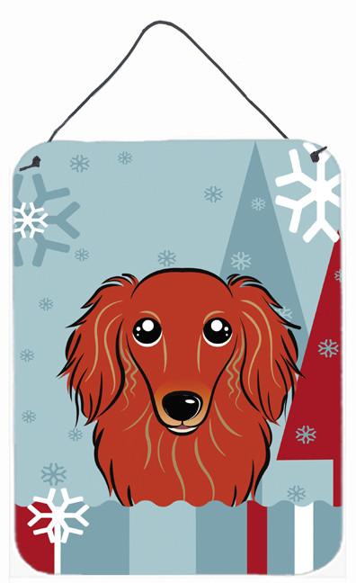 Winter Holiday Longhair Red Dachshund Wall or Door Hanging Prints BB1710DS1216 by Caroline's Treasures