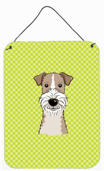 Checkerboard Lime Green Wire Haired Fox Terrier Wall or Door Hanging Prints by Caroline's Treasures