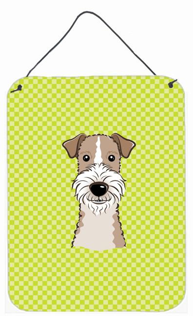 Checkerboard Lime Green Wire Haired Fox Terrier Wall or Door Hanging Prints by Caroline's Treasures