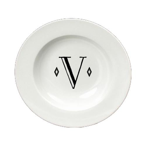 Letter V Initial Monogram Retro Round Ceramic White Soup Bowl CJ1058-V-SBW-825 by Caroline's Treasures
