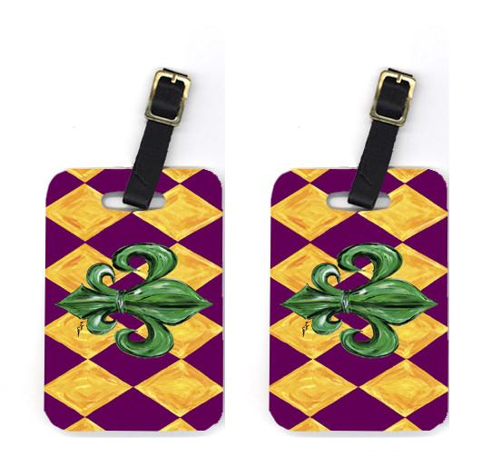 Pair of Mardi Gras Fleur de lis Purple Green and Gold Luggage Tags by Caroline's Treasures