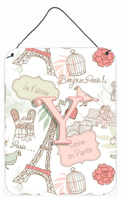Letter Y Love in Paris Pink Wall or Door Hanging Prints CJ2002-YDS1216 by Caroline's Treasures