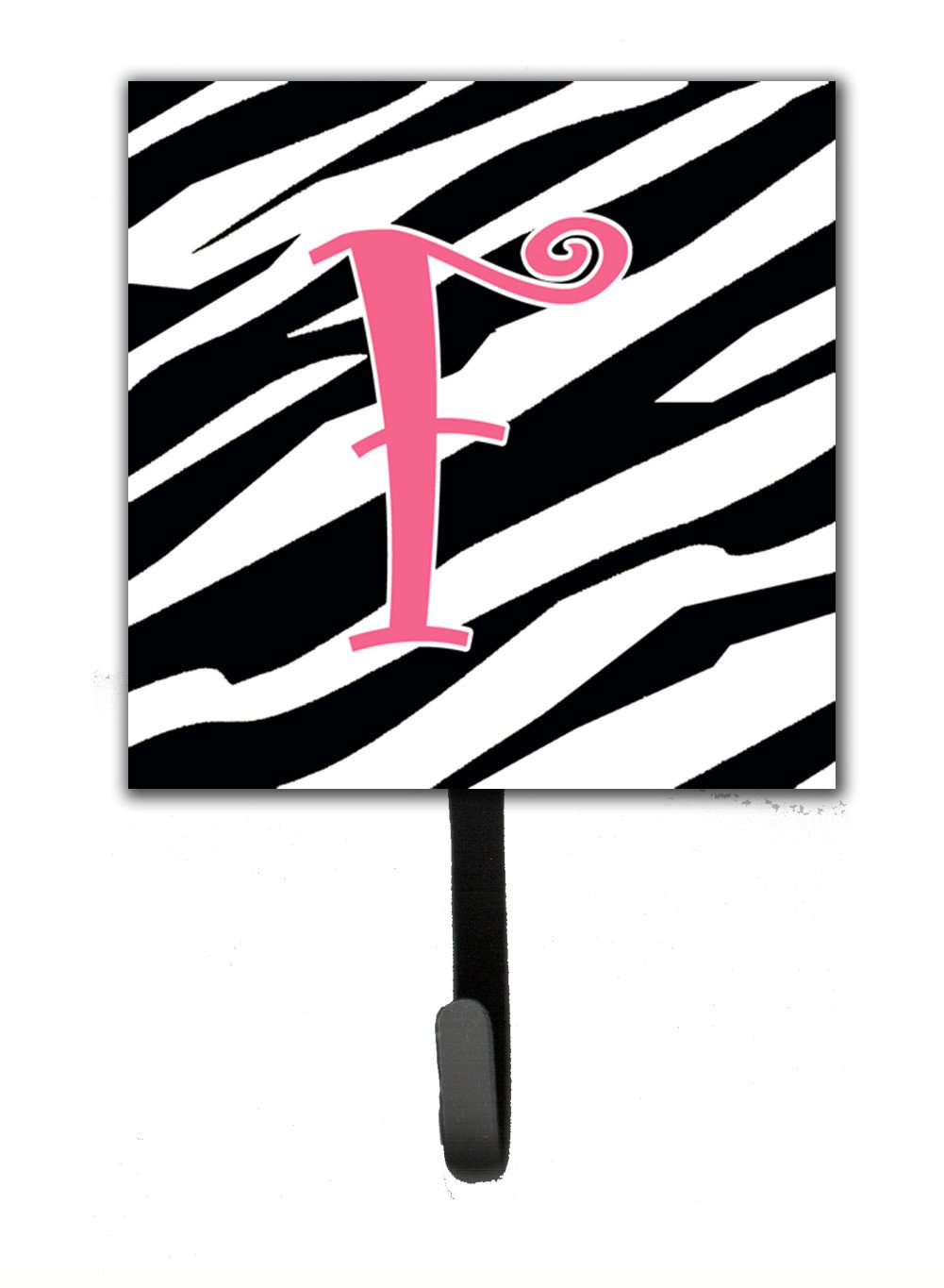 Letter F Initial Monogram - Zebra Stripe and Pink Leash Holder or Key Hook by Caroline's Treasures