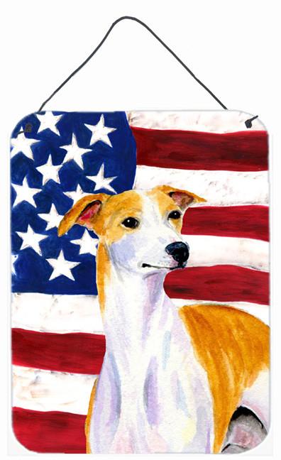 USA American Flag with Whippet Aluminium Metal Wall or Door Hanging Prints by Caroline's Treasures