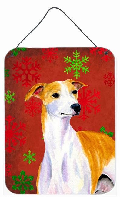 Whippet Red and Green Snowflakes Holiday Christmas Wall or Door Hanging Prints by Caroline's Treasures