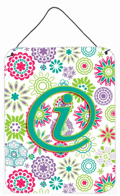 Letter I Flowers Pink Teal Green Initial Wall or Door Hanging Prints CJ2011-IDS1216 by Caroline's Treasures