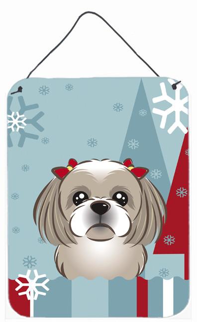 Winter Holiday Gray Silver Shih Tzu Wall or Door Hanging Prints BB1746DS1216 by Caroline's Treasures