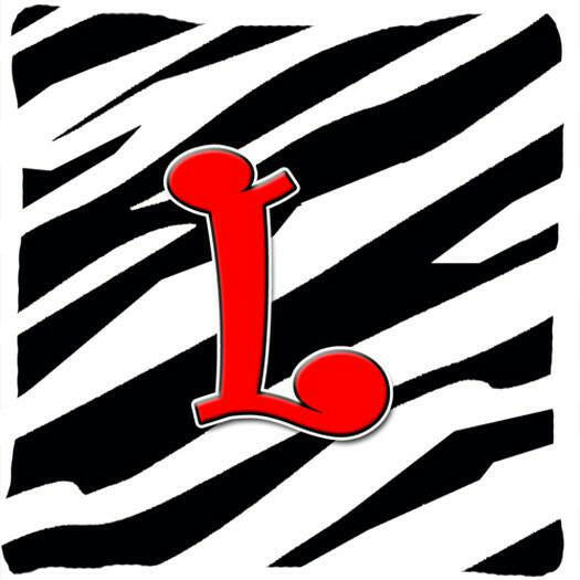 Monogram Initial L Zebra Red Decorative   Canvas Fabric Pillow CJ1024 - the-store.com