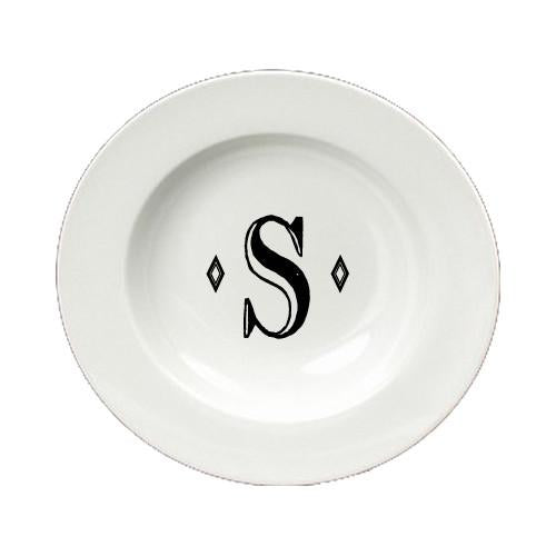 Letter S Initial Monogram Retro Round Ceramic White Soup Bowl CJ1058-S-SBW-825 by Caroline&#39;s Treasures