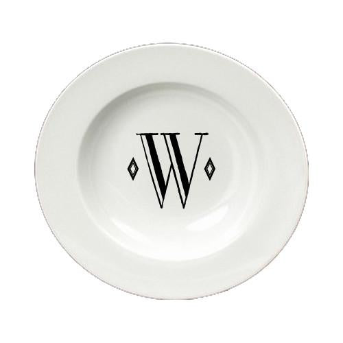 Letter W Initial Monogram Retro Round Ceramic White Soup Bowl CJ1058-W-SBW-825 by Caroline&#39;s Treasures