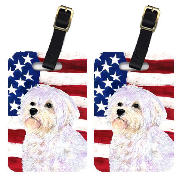 Pair of USA American Flag with Maltese Luggage Tags SS4043BT by Caroline&#39;s Treasures