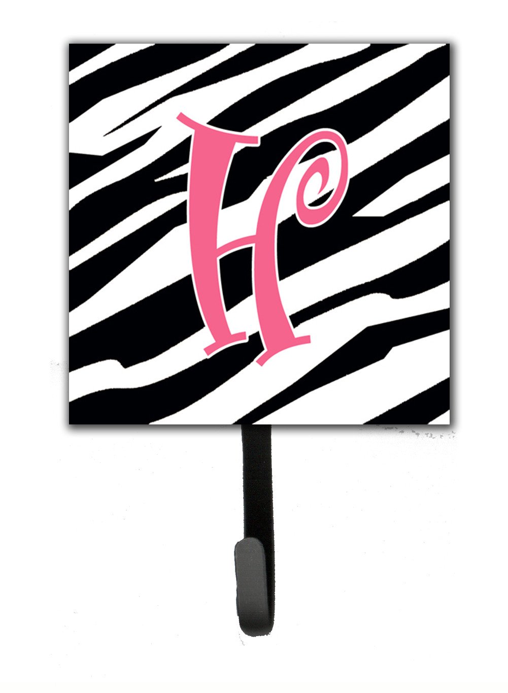 Letter H Initial Monogram - Zebra Stripe and Pink Leash Holder or Key Hook by Caroline's Treasures