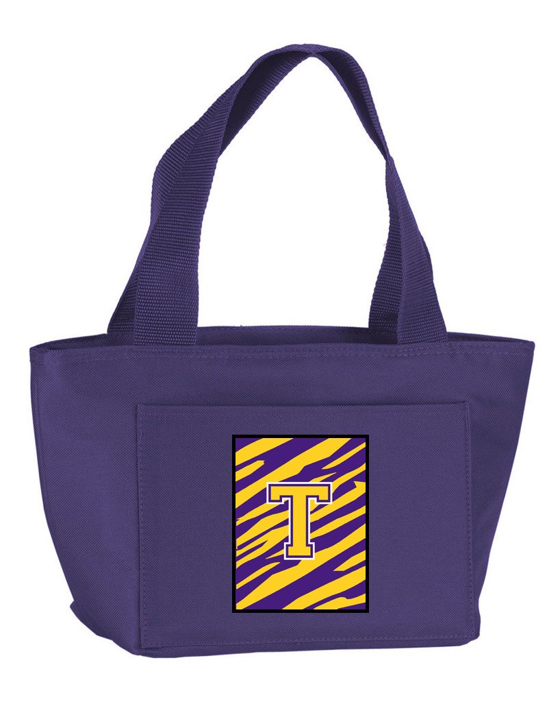 Letter T Monogram - Tiger Stripe - Purple Gold Lunch Bag or Doggie Bag CJ1022-T-PR-8808 by Caroline&#39;s Treasures