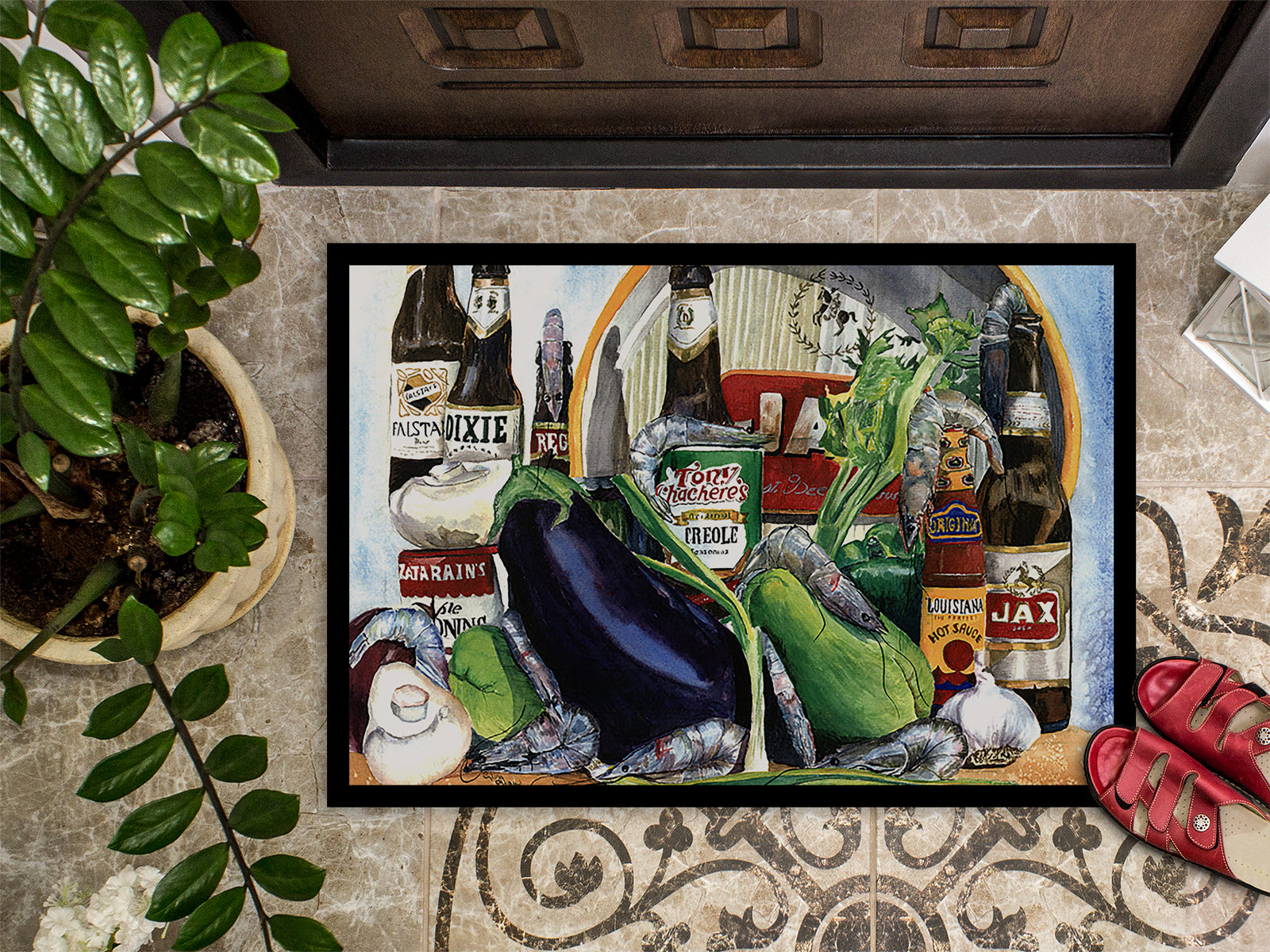 Caroline's Treasures Eggplant and New Orleans Beers Indoor or Outdoor Mat Doormat - Large 24x36 – Indoor/Outdoor Floor Mat