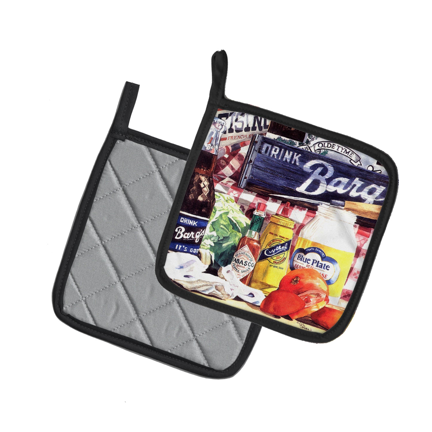 Caroline's Treasures Blue Plate Mayonaise, Barq's a tomato sandwich Pot Holders - Set of 2 Decorative Kitchen Helpers | Made in the USA 1013PTHD