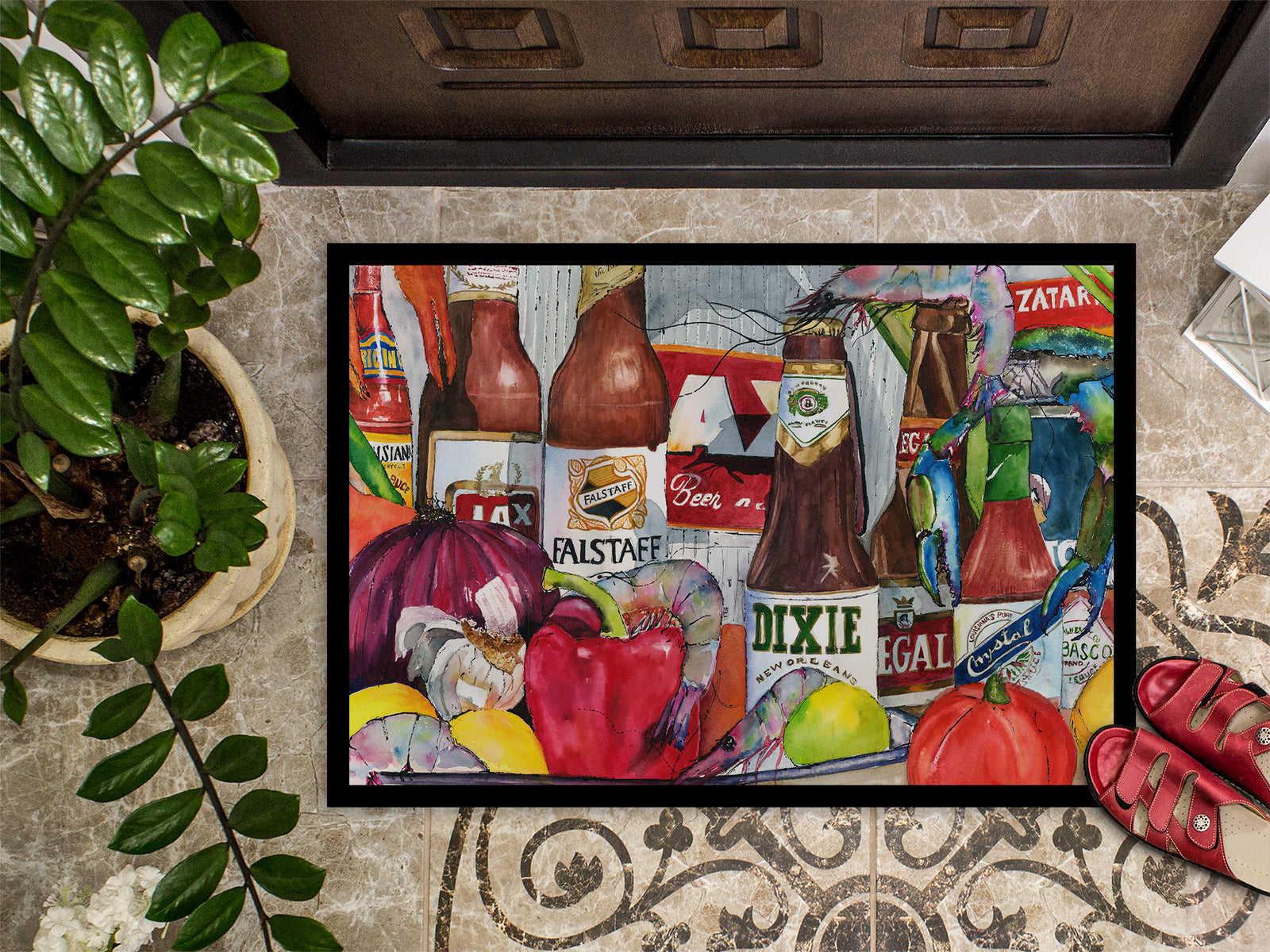 Caroline's Treasures New Orleans Beers and Spices Doormat Doormat - Large 24x36 – Indoor/Outdoor Floor Mat