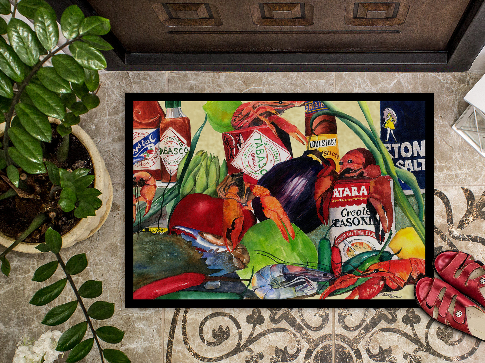 Caroline's Treasures Spices and Crawfish Doormat Doormat - Large 24x36 – Indoor/Outdoor Floor Mat