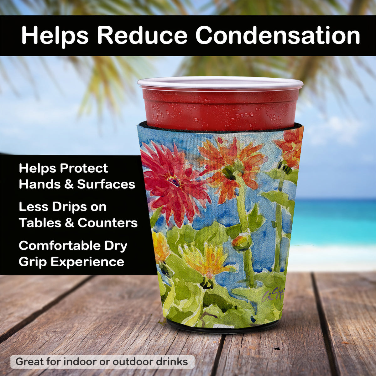 Caroline's Treasures Flower - Gerber Daisies Red Cup Hugger Sleeve for 16–22 oz Party Cups, Insulated Foam Drink Holder for Iced Coffee, Tailgate & BBQ Reusable