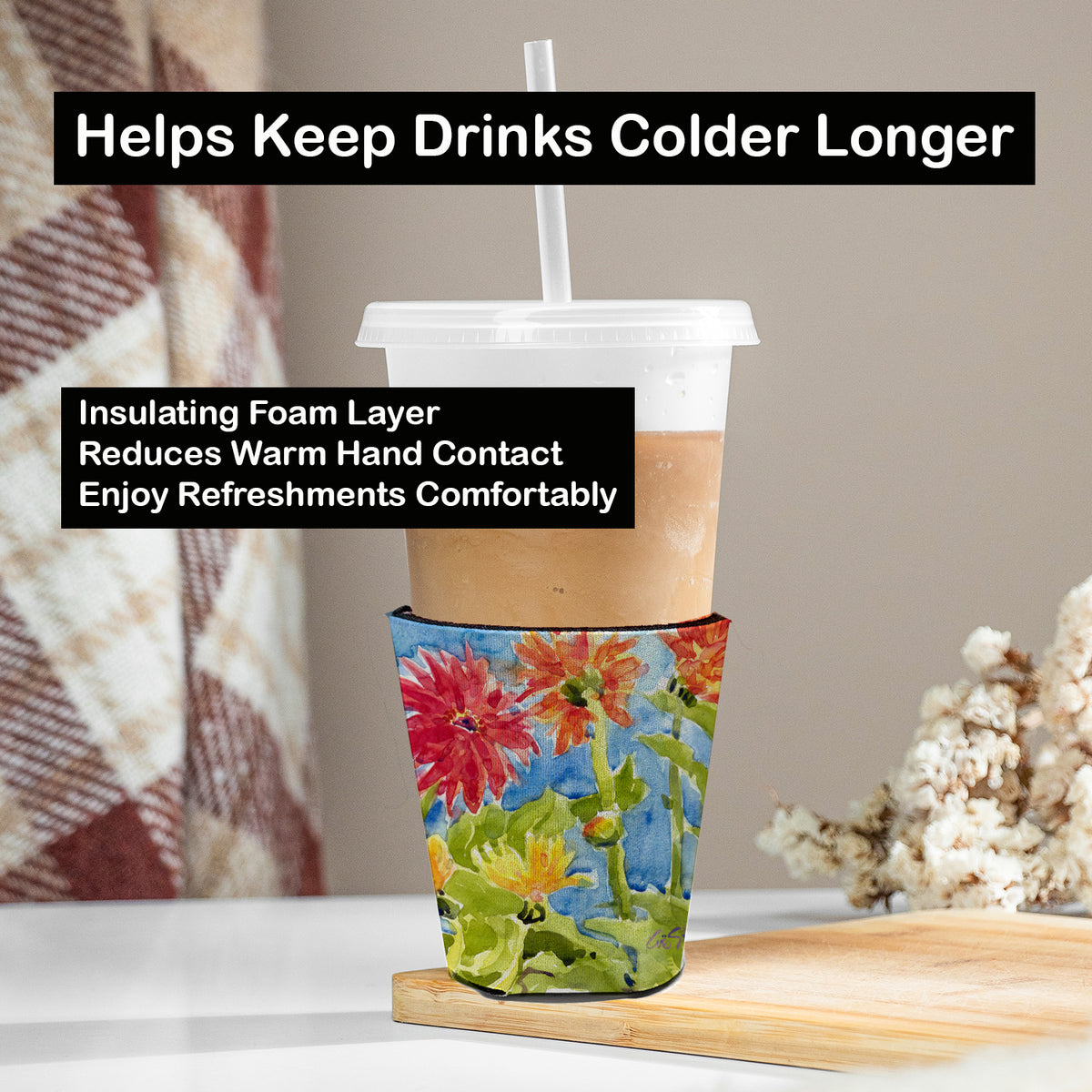 Caroline's Treasures Flower - Gerber Daisies Red Cup Hugger Sleeve for 16–22 oz Party Cups, Insulated Foam Drink Holder for Iced Coffee, Tailgate & BBQ Reusable