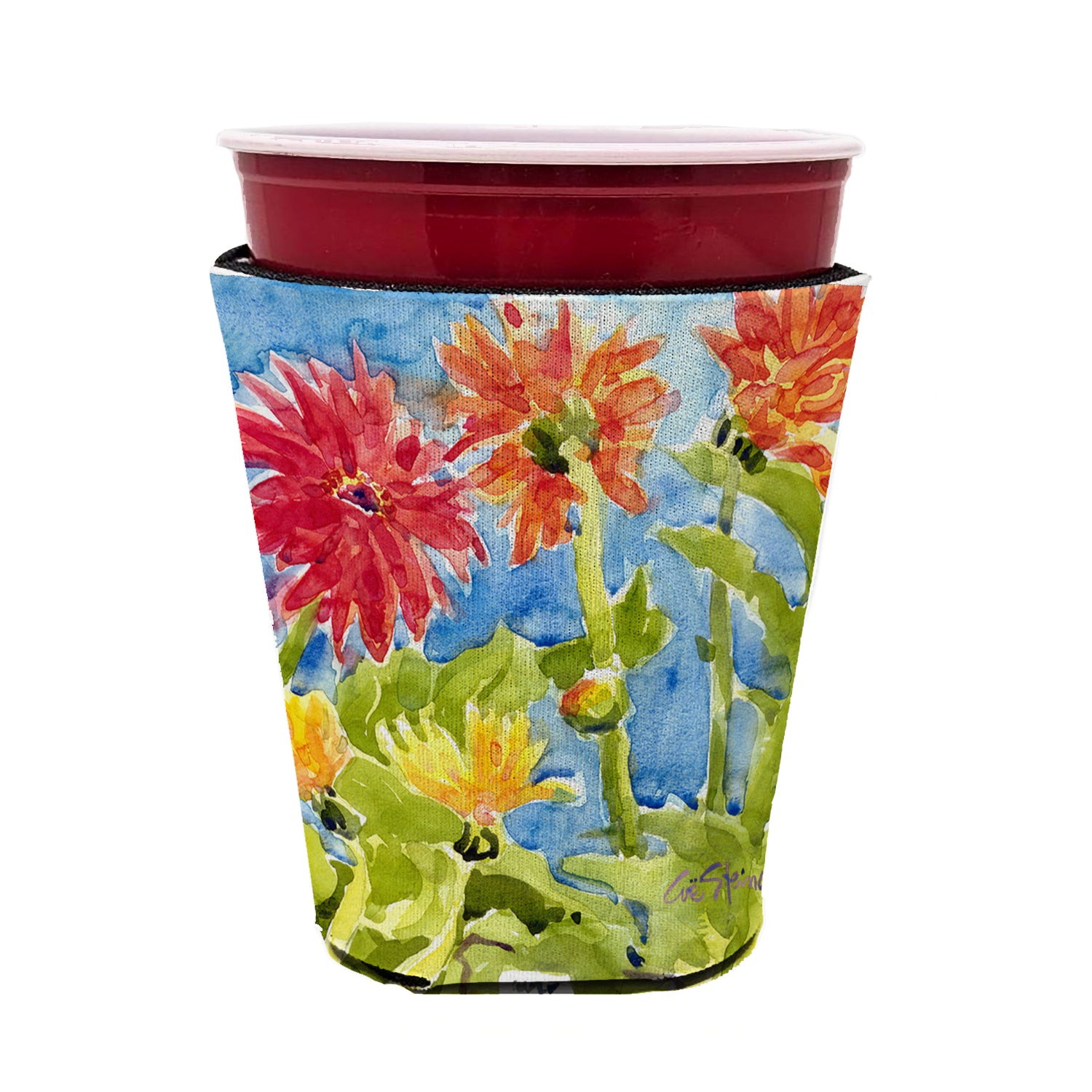 Caroline's Treasures Flower - Gerber Daisies Red Cup Hugger Sleeve for 16–22 oz Party Cups, Insulated Foam Drink Holder for Iced Coffee, Tailgate & BBQ Reusable