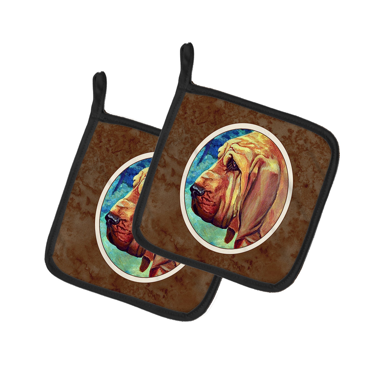 Caroline's Treasures Bloodhound Pot Holder Set of 2 Heat Resistant Quilted Hot Pads 7.5 x 7.5 Inch, Insulated Kitchen Trivets for Cooking & Baking