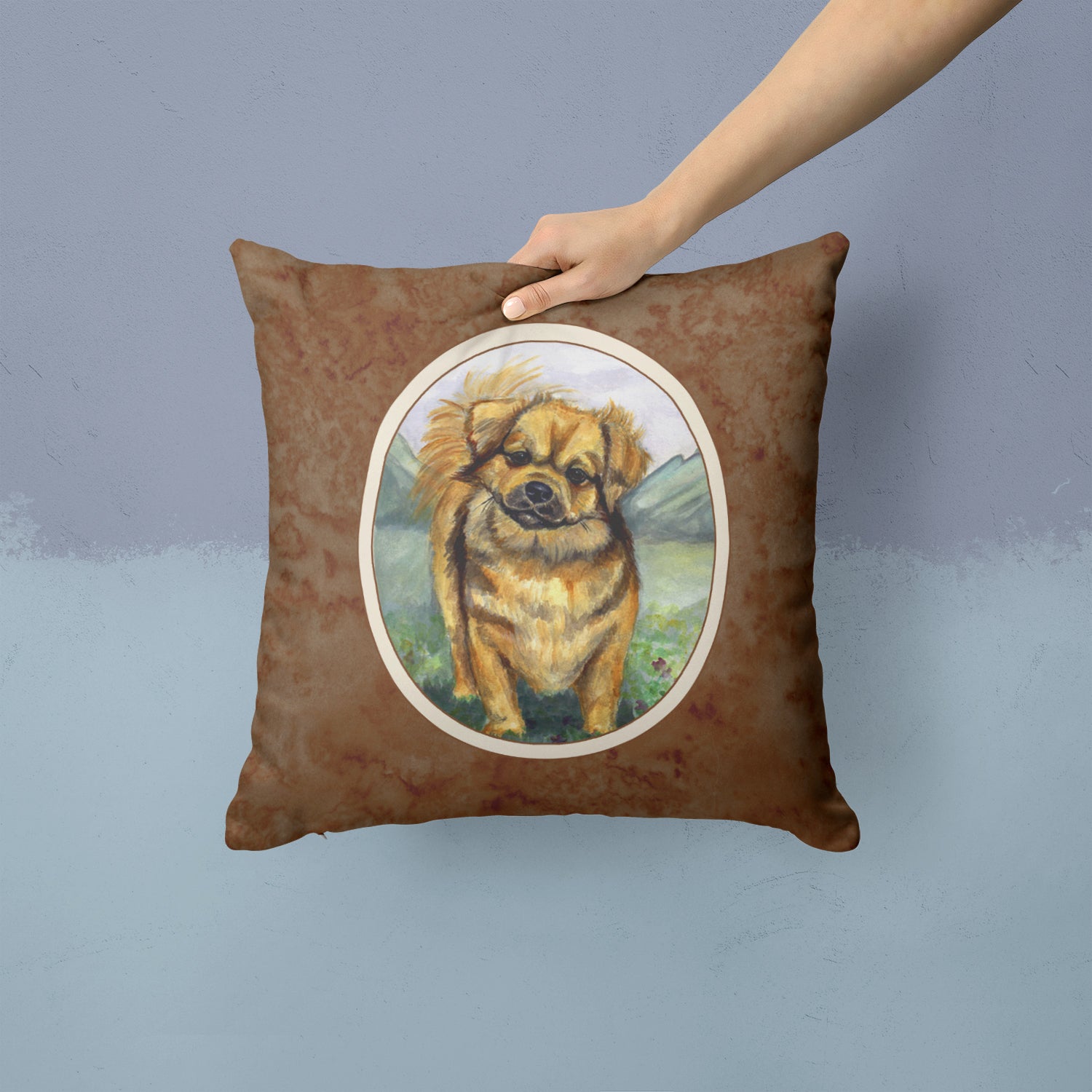 Caroline's Treasures Tibetan Spaniel Throw Pillow - 14x14 Decorative Pillow – Art for Your Home & Patio 7075PW1414