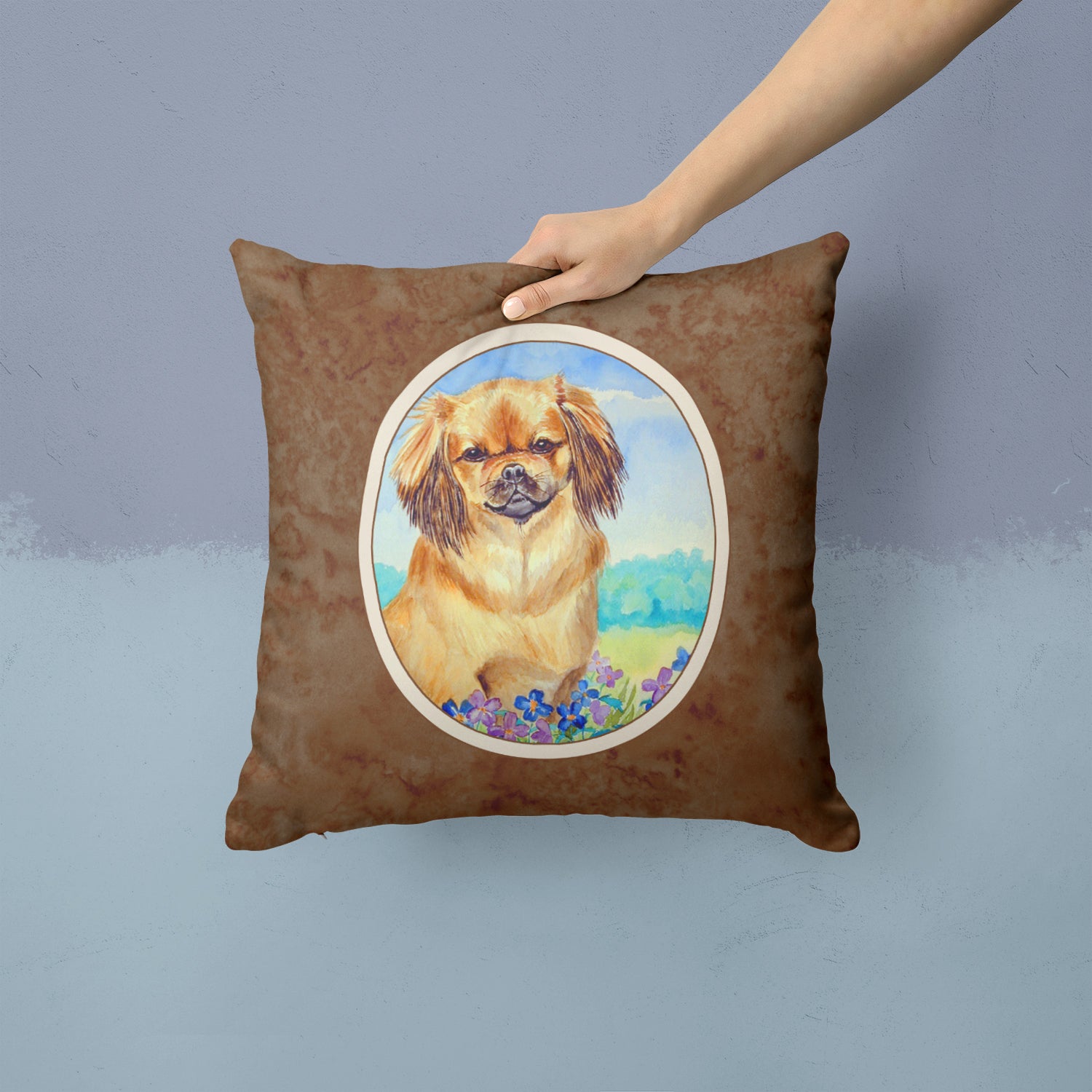 Caroline's Treasures Tibetan Spaniel Throw Pillow - 14x14 Decorative Pillow – Art for Your Home & Patio 7078PW1414