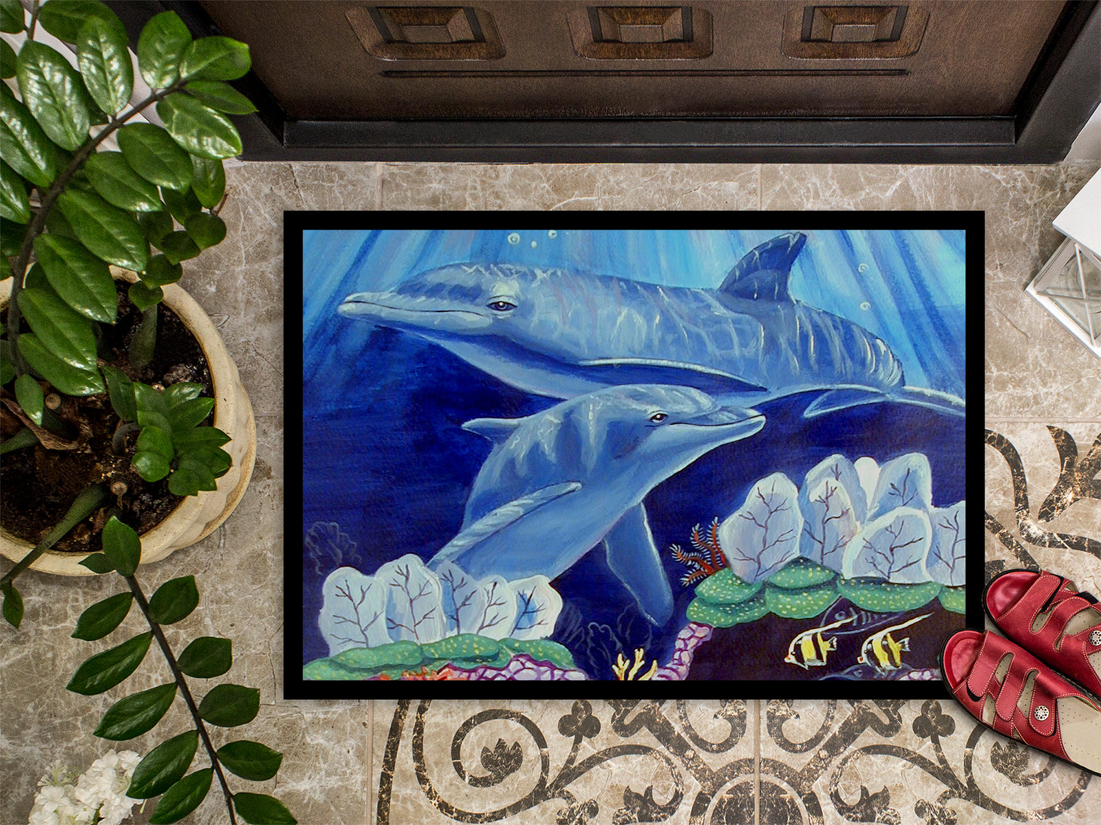 Caroline's Treasures Dolphin under the sea Doormat - 18x27 Decorative Floor Mat – Indoor/Outdoor Rug with Artistic Flair Doormat