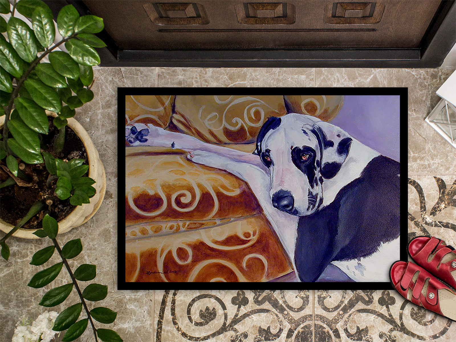 Caroline's Treasures Harlequin Natural Great Dane Doormat Doormat - Large 24x36 – Indoor/Outdoor Floor Mat
