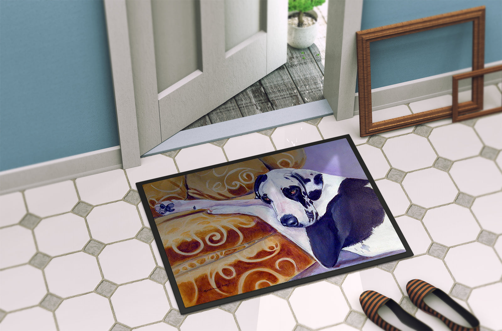 Caroline's Treasures Harlequin Natural Great Dane Doormat Indoor Outdoor 24H X 36W Front Door Mat Rugs for Entryway, Non Slip Washable Low Pile,