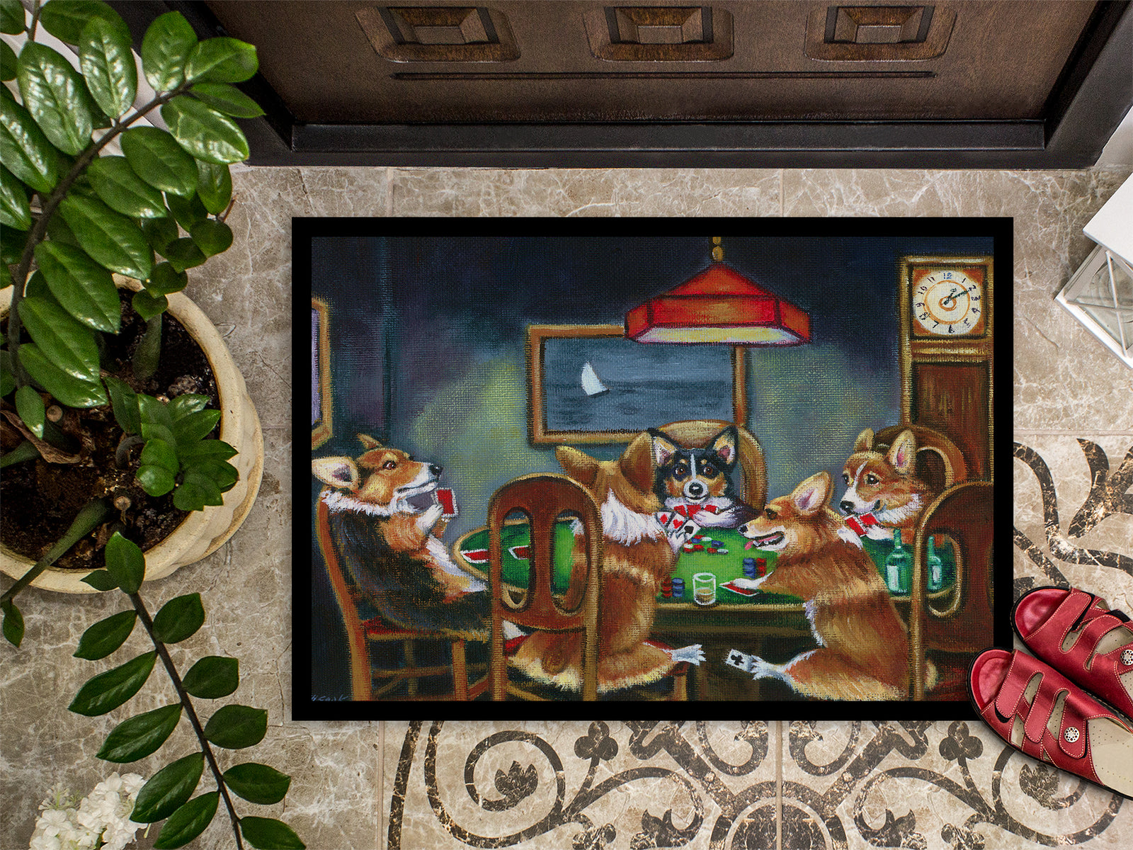 Caroline's Treasures Corgi Playing Poker Doormat - 18x27 Decorative Floor Mat – Indoor/Outdoor Rug with Artistic Flair 7416MAT