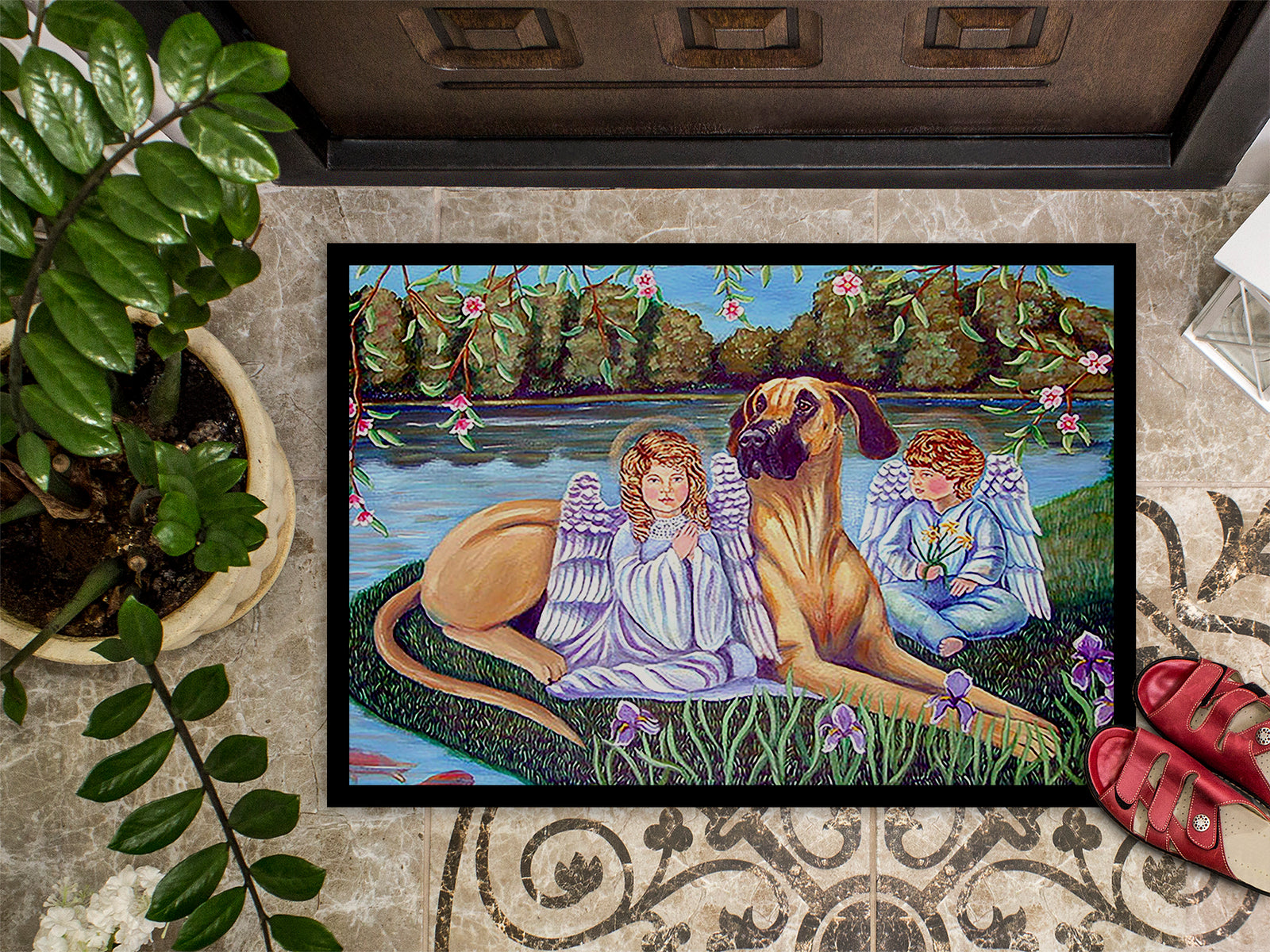 Caroline's Treasures Angels with Great Dane Indoor Outdoor Mat 18x27 Doormat