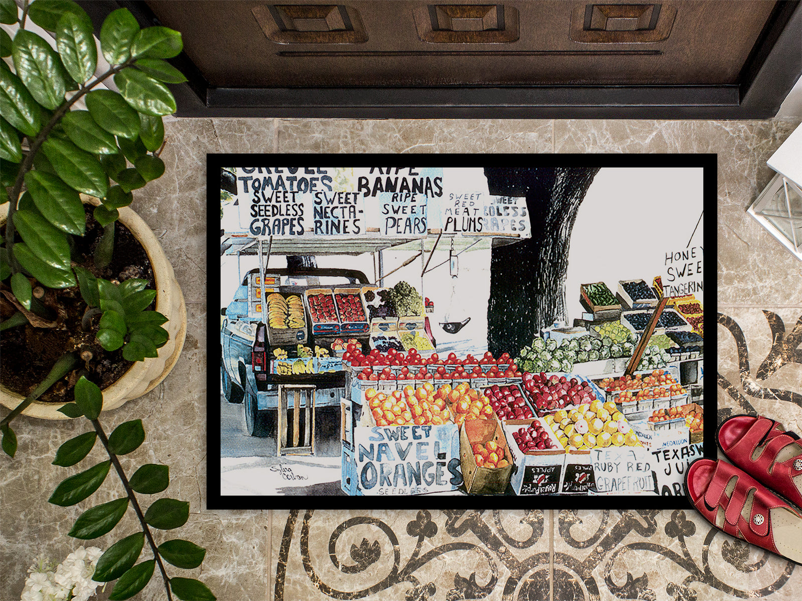 Caroline's Treasures Fruit Stand Doormat - 24x36 Decorative Floor Mat – Indoor/Outdoor Rug