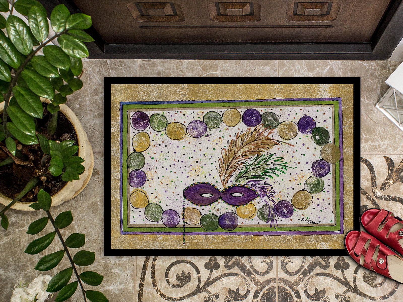 Caroline's Treasures Mardi Gras Beads Doormat Doormat - Large 24x36 – Indoor/Outdoor Floor Mat