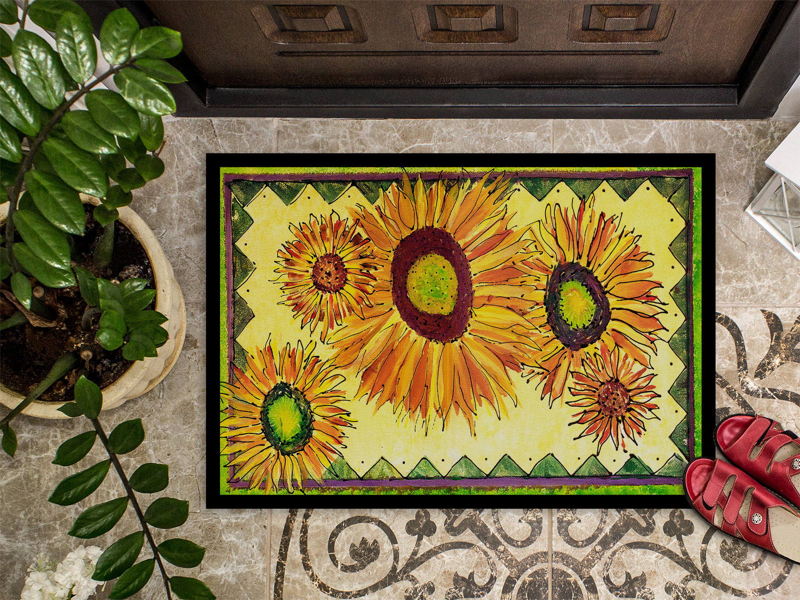 Caroline's Treasures Sunflower Doormat Doormat - Large 24x36 – Indoor/Outdoor Floor Mat