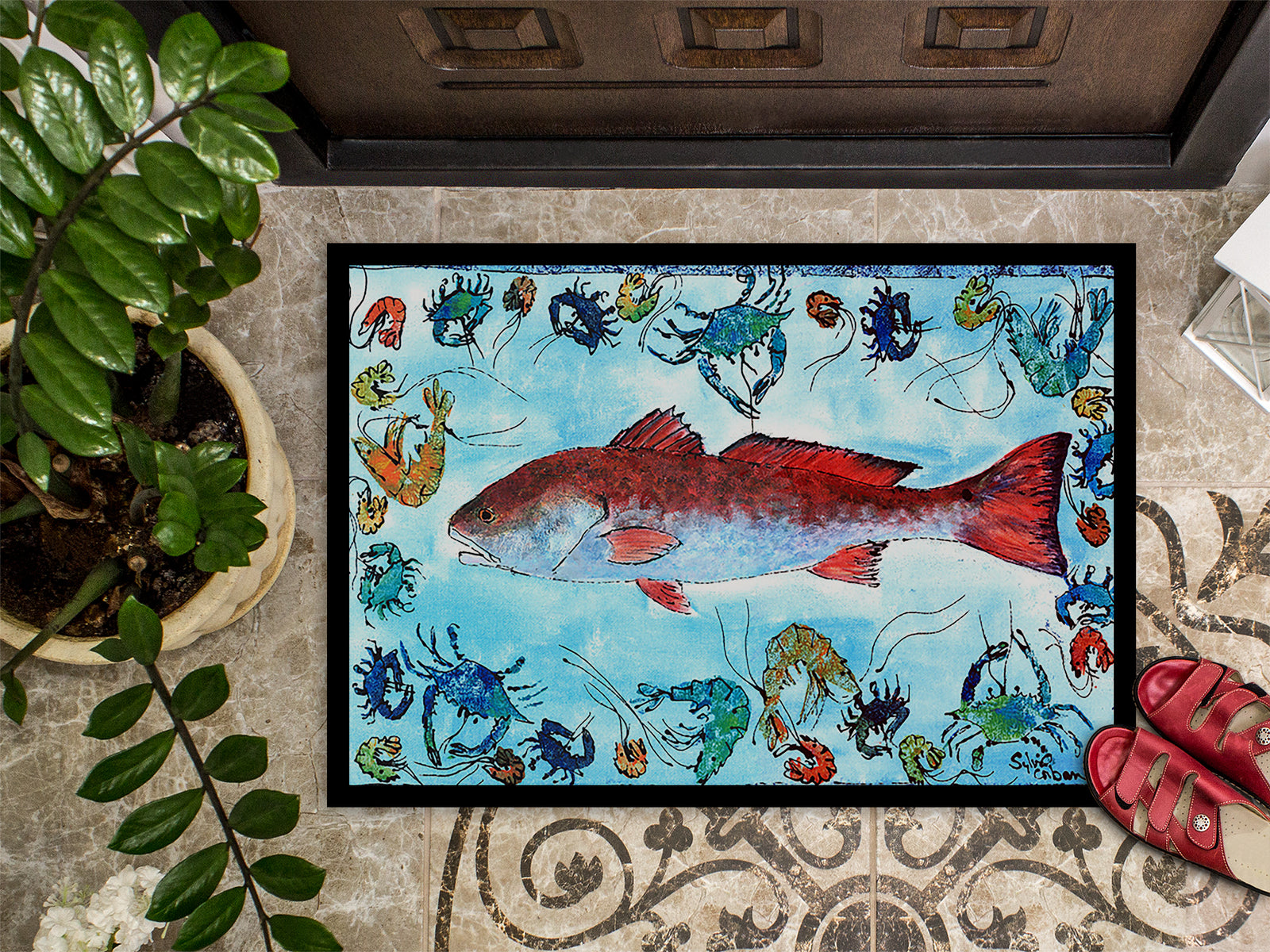 Caroline's Treasures Fish Red Fish Doormat - 24x36 Decorative Floor Mat – Indoor/Outdoor Rug